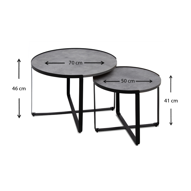 Σετ τραπεζάκια σαλονιού Davis Megapap 2τμχ. χρώμα γκρι σκυροδέματος 70x69x46εκ.