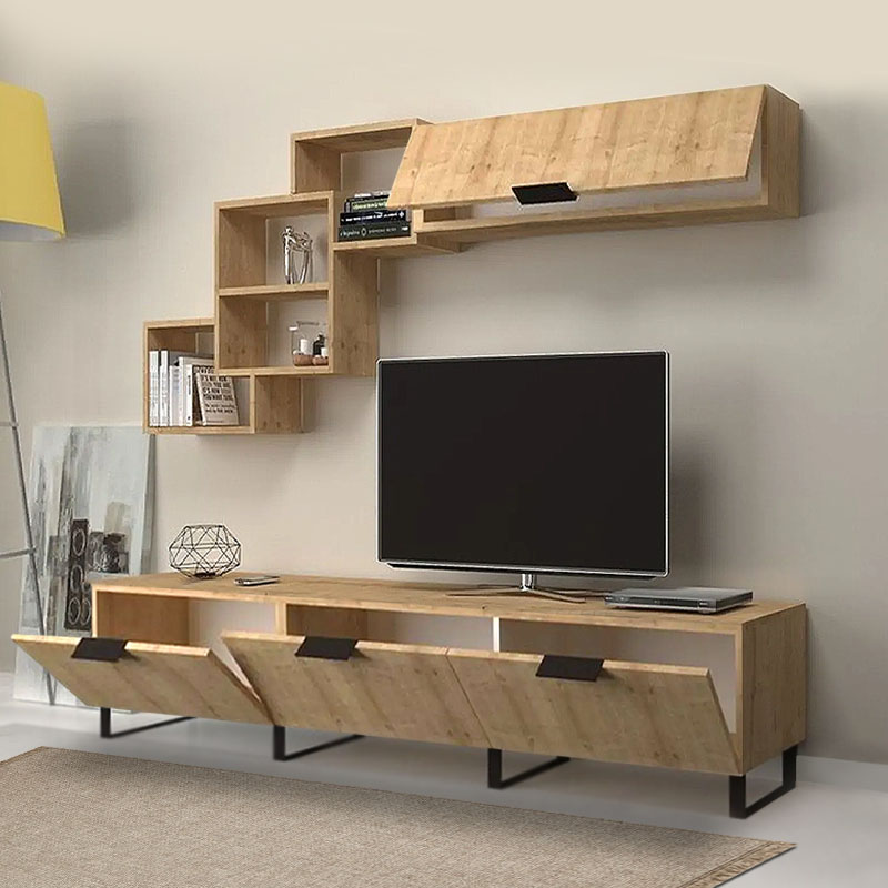 Σύνθεση τηλεόρασης Heydar Megapap χρώμα φυσικό οξιάς 210x35x50εκ.