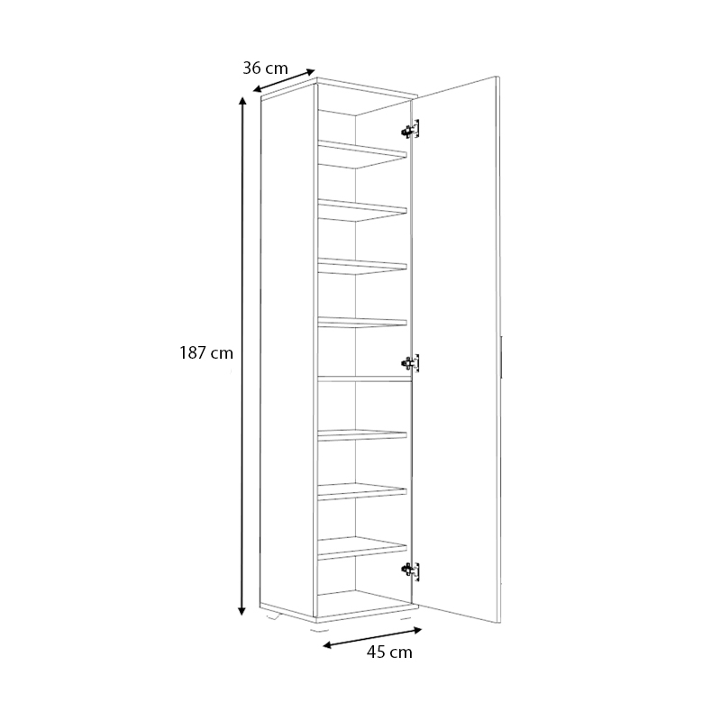 Ντουλάπα ρούχων - παπουτσοθήκη Visla Megapap μονόφυλλη με καθρέπτη χρώμα γκρι σκυροδέματος 45x36x187εκ.