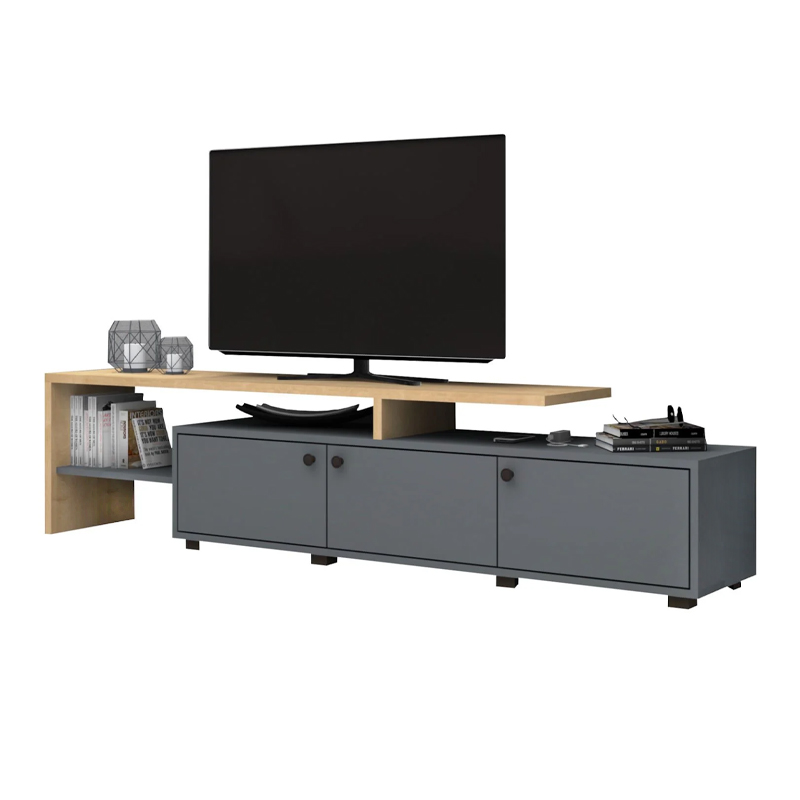 Έπιπλο τηλεόρασης Amadeo Megapap χρώμα ανθρακί - φυσικό οξιάς 197,5x35x46cm.