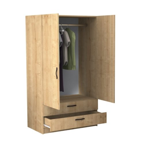 GP028-01212-1 Ντουλάπα ρούχων Victoria Megapap δίφυλλη με συρτάρια χρώμα φυσικό οξιάς 100x60x181εκ.