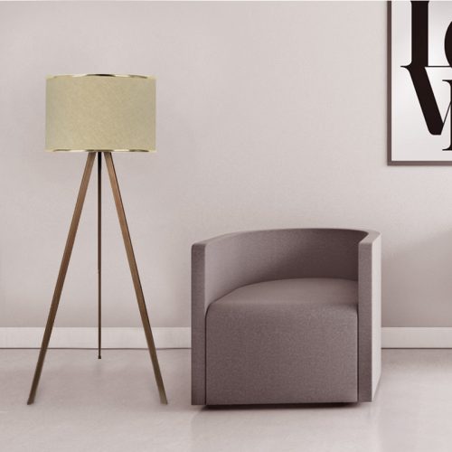 GP029-000110-1 Φωτιστικό δαπέδου Rosling Megapap Mdf/ύφασμα Pvc χρώμα καρυδί/μπεζ 38x21x140εκ.