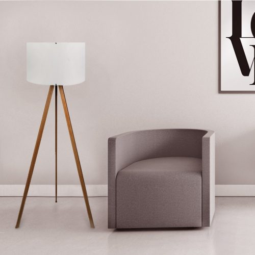 GP029-00013-1 Φωτιστικό δαπέδου Rosling Megapap Mdf/ύφασμα Pvc χρώμα καρυδί/μπεζ 38x21x140εκ.