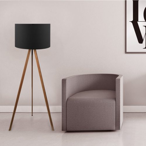 GP029-00017-1 Φωτιστικό δαπέδου Rosling Megapap Mdf/ύφασμα Pvc χρωμα καρυδί/μαύρο 38x21x140εκ.