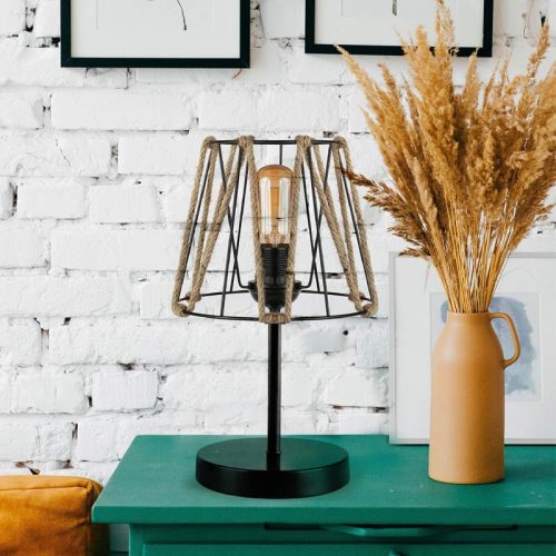 GP029-00741-1 Φωτιστικό επιτραπέζιο Clancy Megapap E27 σχοινί/μεταλλικό χρώμα μαύρο 22x17x37εκ.