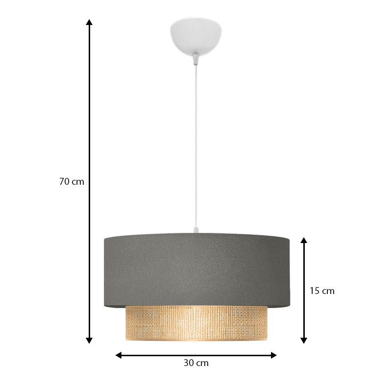 Φωτιστικό οροφής Lucifer Megapap E27 υφασμάτινο μονόφωτο χρώμα γκρι 30x15x70εκ.
