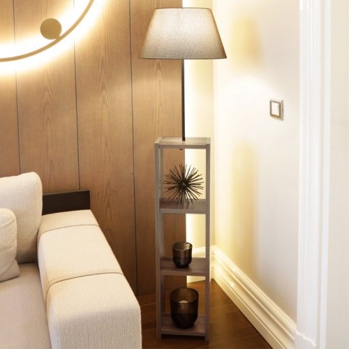 GP029-00881-1 Φωτιστικό δαπέδου Launo Megapap υφασμάτινο Pvc/MDF χρώμα μπεζ/καρυδί 38x38x150εκ.