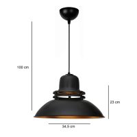 Φωτιστικό οροφής Gerek Megapap E27 μεταλλικό μονόφωτο χρώμα μαύρο Ø34,5x100εκ.