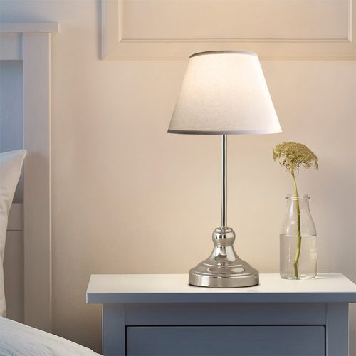 GP029-01481-1 Φωτιστικό επιτραπέζιο Grace Megapap E27 μεταλλικό - ύφασμα Pvc χρώμα ασημί - κρεμ Ø22x45εκ.