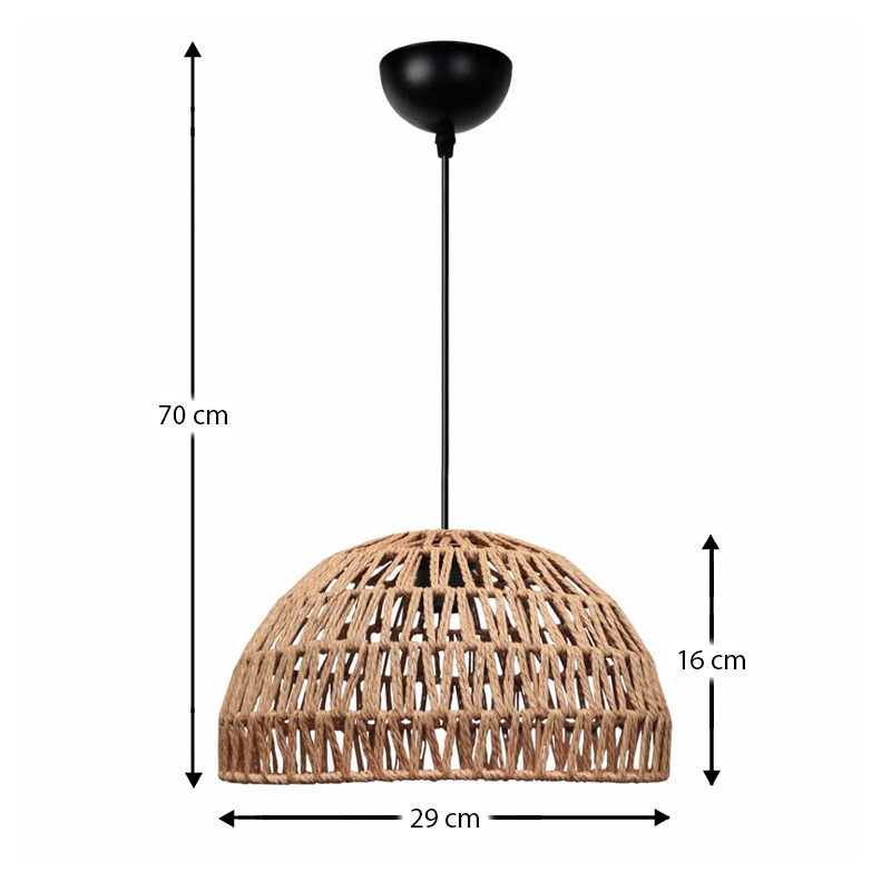 Φωτιστικό οροφής Karon Megapap E27 από σχοινί μονόφωτο χρώμα φυσικό Ø29x70εκ.