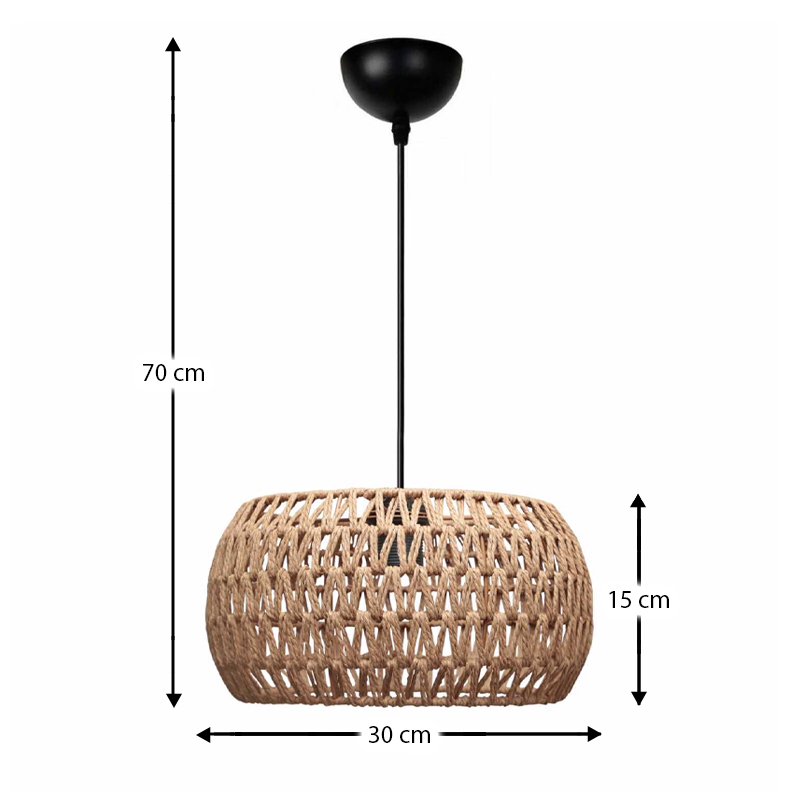 Φωτιστικό οροφής Miranda Megapap E27 από σχοινί μονόφωτο χρώμα φυσικό Ø30x70εκ.