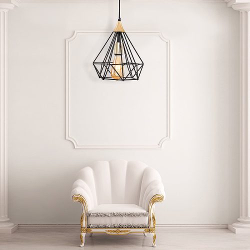 GP030-00221-1 Φωτιστικό οροφής Hideki Megapap E27 μεταλλικό μονόφωτο χρώμα μαύρο 22x22x80εκ.