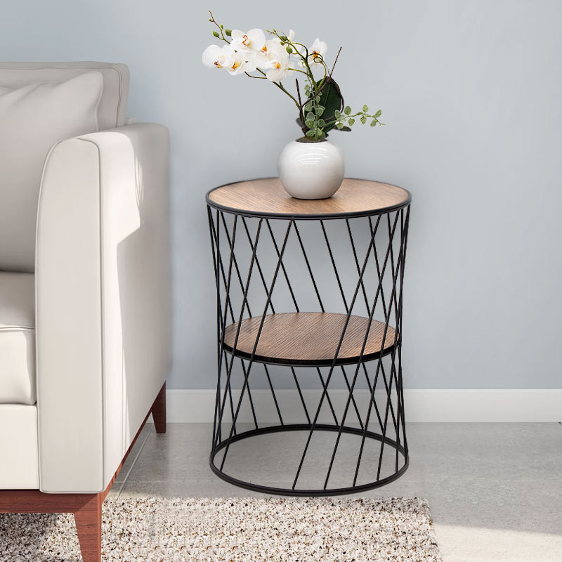 Τραπεζάκι βοηθητικό Jaspin Megapap μεταλλικό - Mdf χρώμα μαύρο - καρυδί 32x32x44εκ.