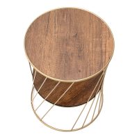 Τραπεζάκι βοηθητικό Jaspin Megapap μεταλλικό - Mdf χρώμα χρυσό - καρυδί 32x32x44εκ.