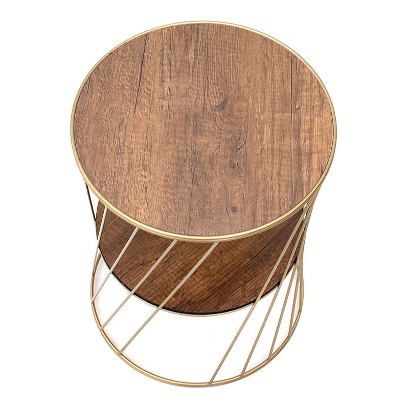 Τραπεζάκι βοηθητικό Jaspin Megapap μεταλλικό - Mdf χρώμα χρυσό - καρυδί 32x32x44εκ.