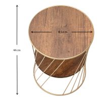 Τραπεζάκι βοηθητικό Jaspin Megapap μεταλλικό - Mdf χρώμα χρυσό - καρυδί 32x32x44εκ.