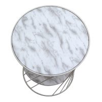 Τραπεζάκι βοηθητικό Jaspin Megapap μεταλλικό - Mdf χρώμα λευκό-λευκό εφέ μαρμάρου 32x32x44εκ.