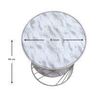 Τραπεζάκι βοηθητικό Jaspin Megapap μεταλλικό - Mdf χρώμα λευκό-λευκό εφέ μαρμάρου 32x32x44εκ.