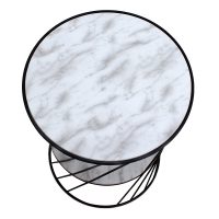 Τραπεζάκι βοηθητικό Jaspin Megapap μεταλλικό - Mdf χρώμα μαύρο-λευκό εφέ μαρμάρου 32x32x44εκ.