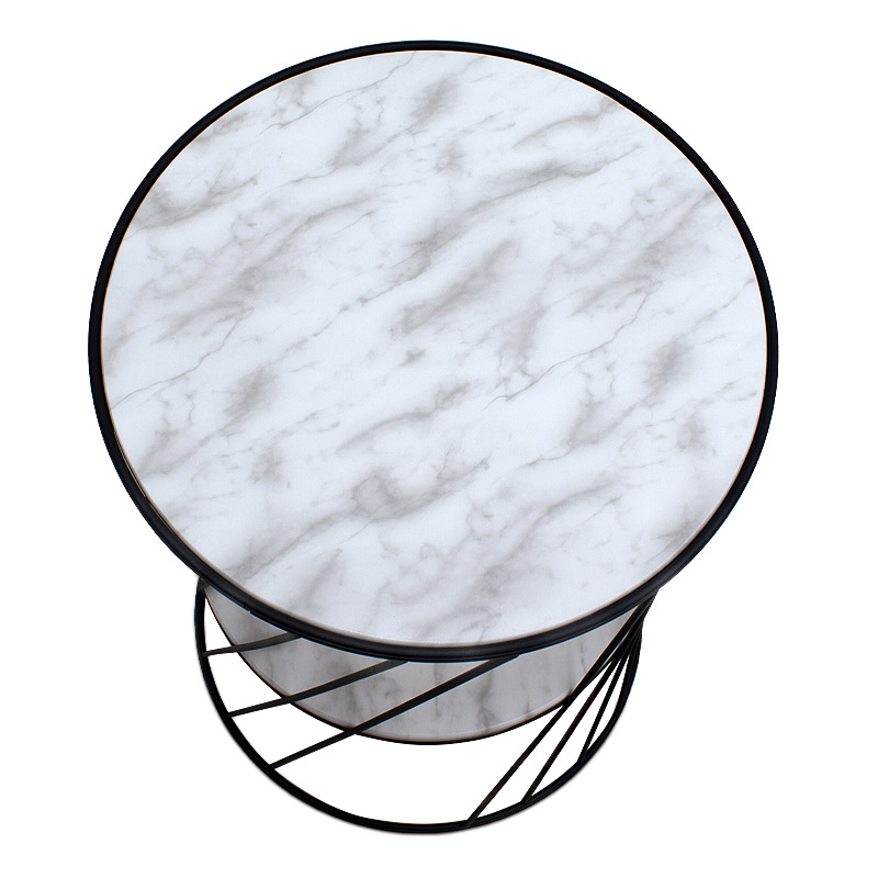 Τραπεζάκι βοηθητικό Jaspin Megapap μεταλλικό - Mdf χρώμα μαύρο-λευκό εφέ μαρμάρου 32x32x44εκ.