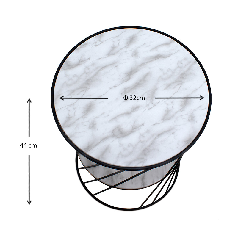 Τραπεζάκι βοηθητικό Jaspin Megapap μεταλλικό - Mdf χρώμα μαύρο-λευκό εφέ μαρμάρου 32x32x44εκ.