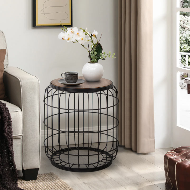 GP030-00381-1 Σκαμπώ - τραπεζάκι βοηθητικό Muller Megapap μεταλλικό - Mdf χρώμα μαύρο - καρυδί 35x35x47εκ.