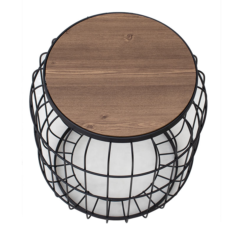 GP030-00381-2 Σκαμπώ - τραπεζάκι βοηθητικό Muller Megapap μεταλλικό - Mdf χρώμα μαύρο - καρυδί 35x35x47εκ.