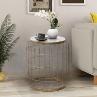 GP030-00382-1 Σκαμπώ - τραπεζάκι βοηθητικό Muller Megapap μεταλλικό - Mdf χρώμα χρυσό - λευκό 35x35x47εκ.