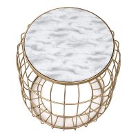 GP030-00382-2 Σκαμπώ - τραπεζάκι βοηθητικό Muller Megapap μεταλλικό - Mdf χρώμα χρυσό - λευκό 35x35x47εκ.