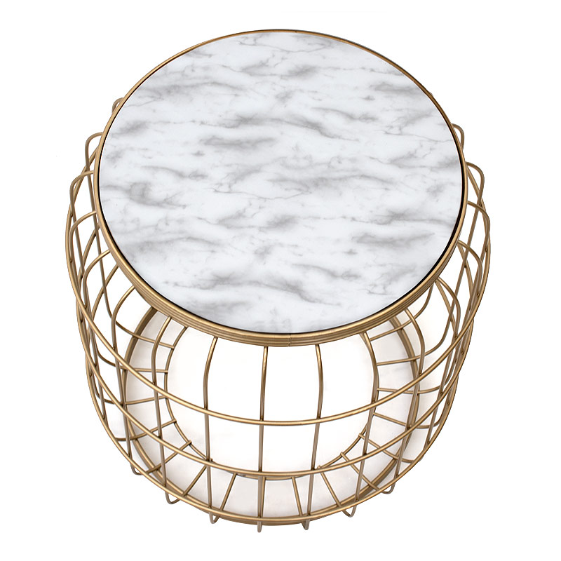 GP030-00382-2 Σκαμπώ - τραπεζάκι βοηθητικό Muller Megapap μεταλλικό - Mdf χρώμα χρυσό - λευκό 35x35x47εκ.