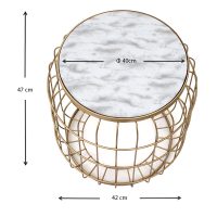 GP030-00382-3 Σκαμπώ - τραπεζάκι βοηθητικό Muller Megapap μεταλλικό - Mdf χρώμα χρυσό - λευκό 35x35x47εκ.