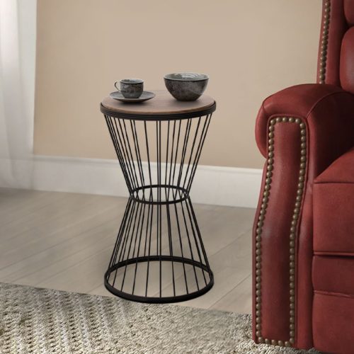 GP030-00391-1 Βοηθητικό τραπεζάκι Hoffman Megapap μεταλλικό - Mdf χρώμα μαύρο - καρυδί 35x35x58εκ.