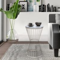 Τραπεζάκι βοηθητικό Hoffman Megapap μεταλλικό - Mdf χρώμα λευκό - λευκό εφέ μαρμάρου 35x35x58εκ.