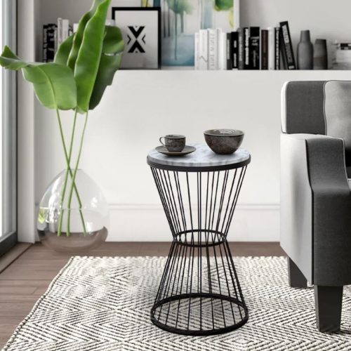 GP030-00395-1 Βοηθητικό τραπεζάκι Hoffman Megapap μεταλλικό - Mdf χρώμα μαύρο - λευκό εφέ μαρμάρου 35x35x58εκ.