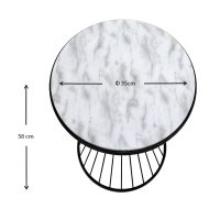 Τραπεζάκι βοηθητικό Hoffman Megapap μεταλλικό - Mdf χρώμα μαύρο - λευκό εφέ μαρμάρου 35x35x58εκ.