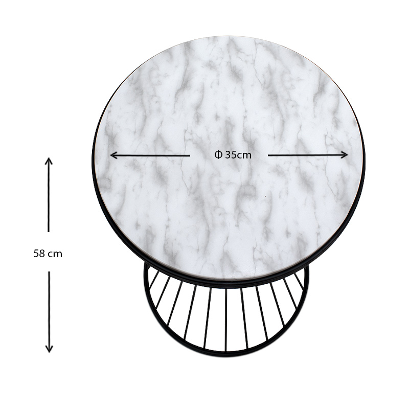 Τραπεζάκι βοηθητικό Hoffman Megapap μεταλλικό - Mdf χρώμα μαύρο - λευκό εφέ μαρμάρου 35x35x58εκ.