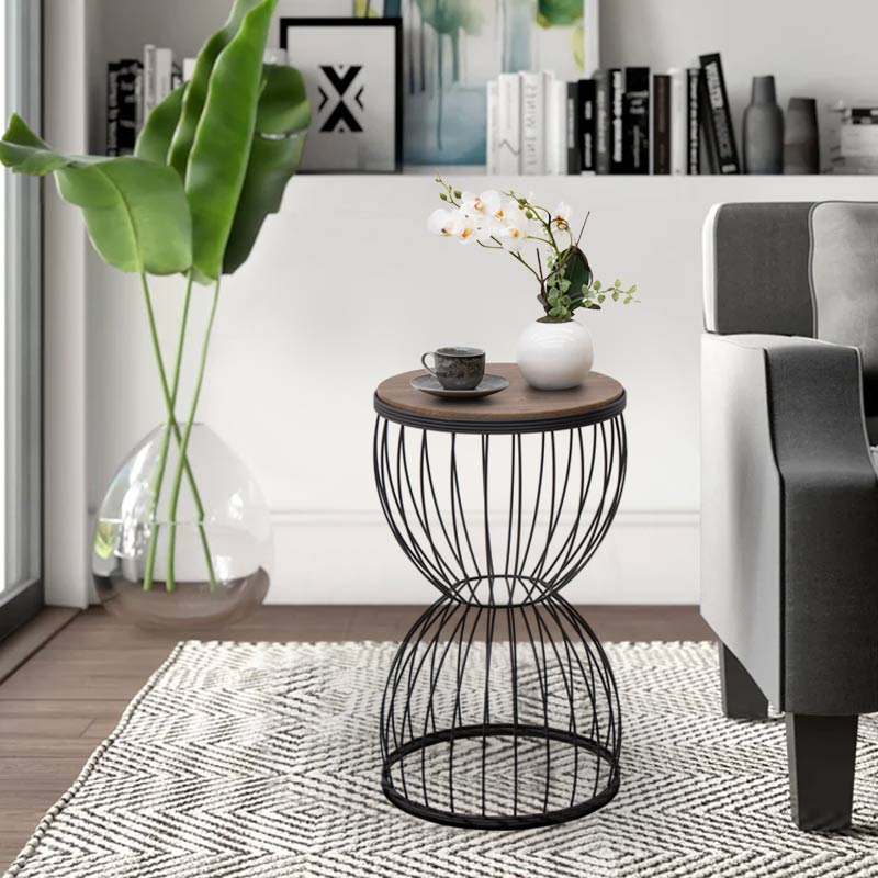 Τραπεζάκι βοηθητικό Pino Megapap μεταλλικό - Mdf χρώμα μαύρο - καρυδί 35x35x58εκ.