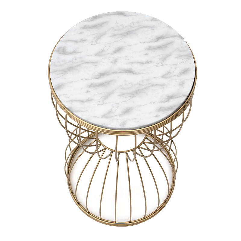 Τραπεζάκι βοηθητικό Pino Megapap μεταλλικό - Mdf χρώμα χρυσό - λευκό εφέ μαρμάρου 35x35x58εκ.