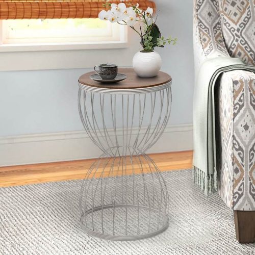 GP030-00403-1 Βοηθητικό τραπεζάκι Pino Megapap μεταλλικό - Mdf χρώμα λευκό - καρυδί 35x35x58εκ.