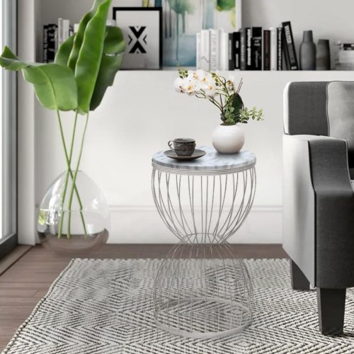 GP030-00404-1 Βοηθητικό τραπεζάκι Pino Megapap μεταλλικό - Mdf χρώμα λευκό - λευκό εφέ μαρμάρου 35x35x58εκ.