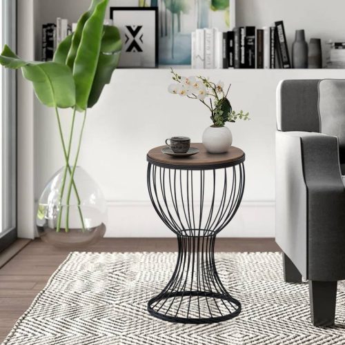 GP030-00711-1 Βοηθητικό τραπεζάκι Aldora Megapap μεταλλικό - Mdf χρώμα μαύρο - καρυδί 35x35x58εκ.