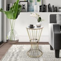 Τραπεζάκι βοηθητικό Girene Megapap μεταλλικό - Mdf χρώμα χρυσό - λευκό εφέ μαρμάρου 32x32x58εκ.