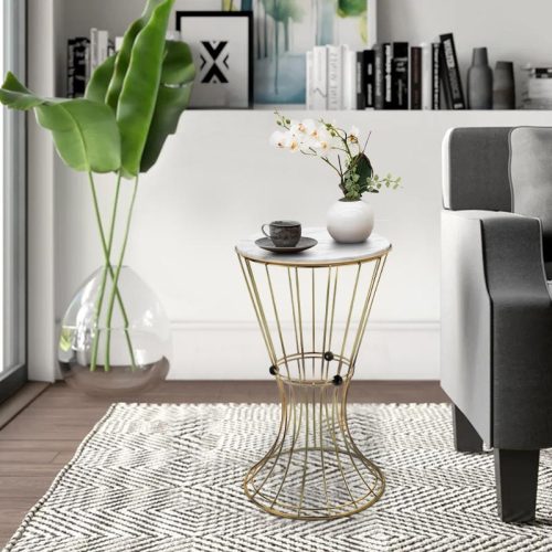 GP030-00732-1 Βοηθητικό τραπεζάκι Girene Megapap μεταλλικό - Mdf χρώμα χρυσό - λευκό εφέ μαρμάρου 32x32x58εκ.