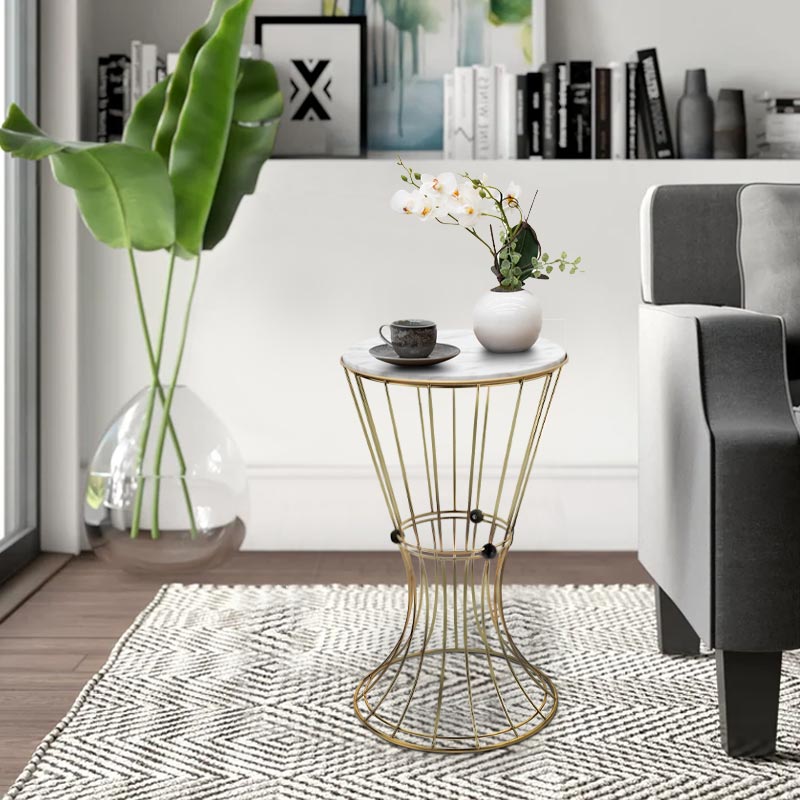 Τραπεζάκι βοηθητικό Girene Megapap μεταλλικό - Mdf χρώμα χρυσό - λευκό εφέ μαρμάρου 32x32x58εκ.