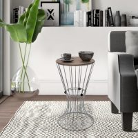 Τραπεζάκι βοηθητικό Girene Megapap μεταλλικό - Mdf χρώμα ασημί - καρυδί 32x32x58εκ.