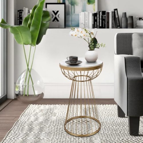 GP030-00742-1 Βοηθητικό τραπεζάκι Mantare Megapap μεταλλικό - Mdf χρώμα χρυσό - λευκό εφέ μαρμάρου 35x35x58εκ.