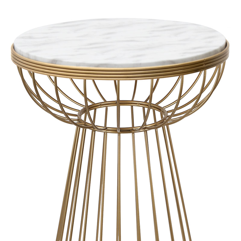 Τραπεζάκι βοηθητικό Mantare Megapap μεταλλικό - Mdf χρώμα χρυσό - λευκό εφέ μαρμάρου 35x35x58εκ.