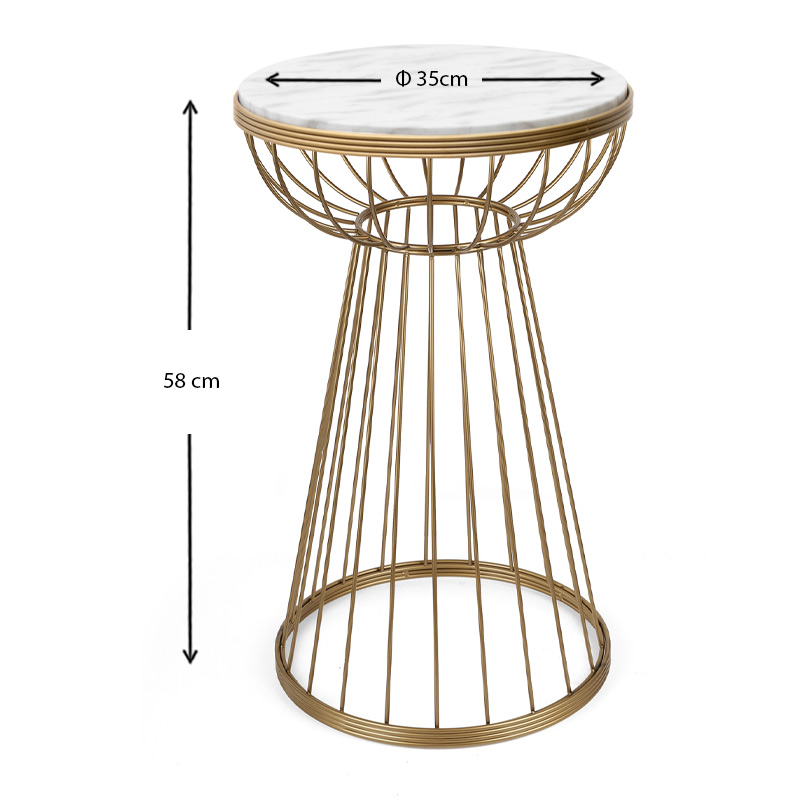 Τραπεζάκι βοηθητικό Mantare Megapap μεταλλικό - Mdf χρώμα χρυσό - λευκό εφέ μαρμάρου 35x35x58εκ.