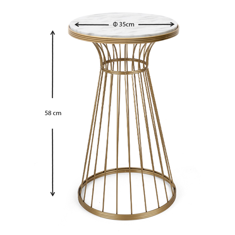 Τραπεζάκι βοηθητικό Tekosi Megapap μεταλλικό - Mdf χρώμα χρυσό - λευκό εφέ μαρμάρου 35x35x58εκ.