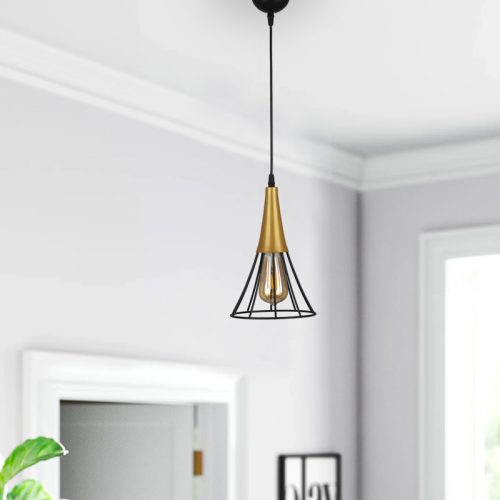 GP030-00911-1 Φωτιστικό οροφής Havana Megapap E27 μεταλλικό μονόφωτο χρώμα μαύρο - χρυσό 18x18x72εκ.